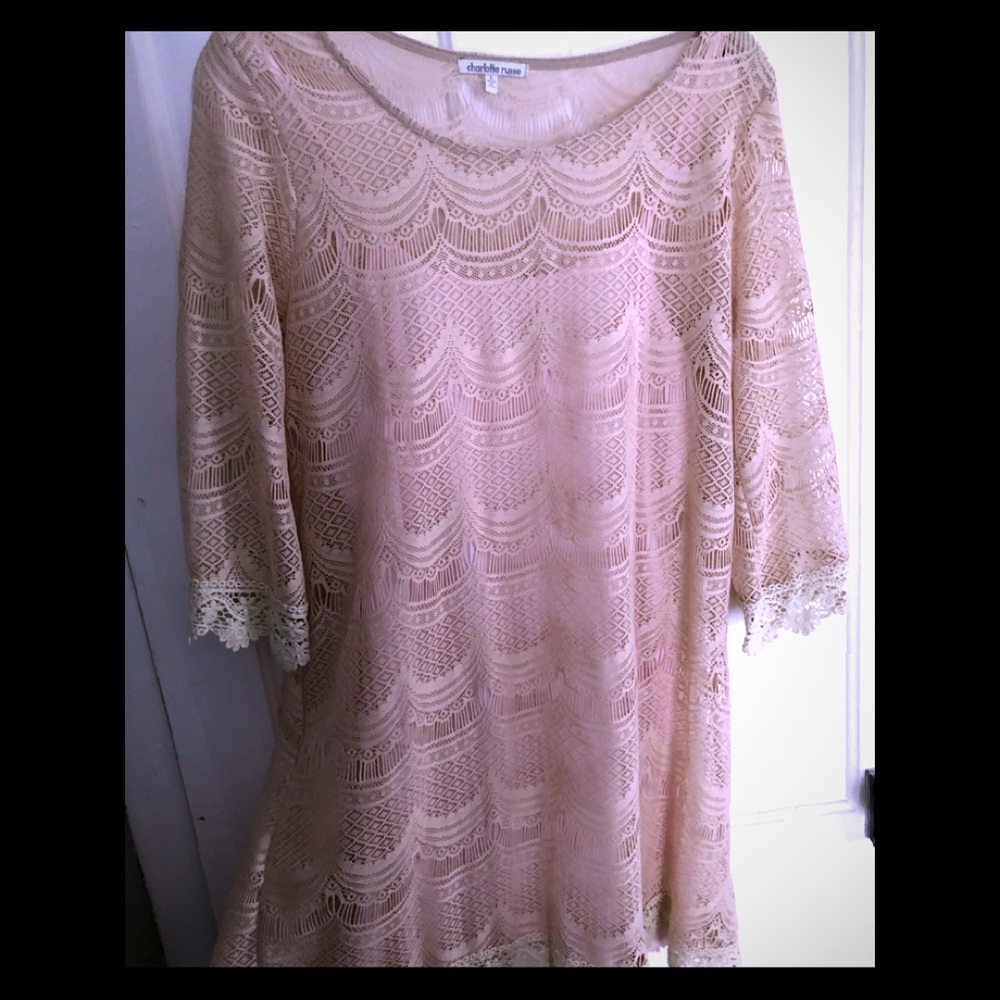 Peach lace shift dress